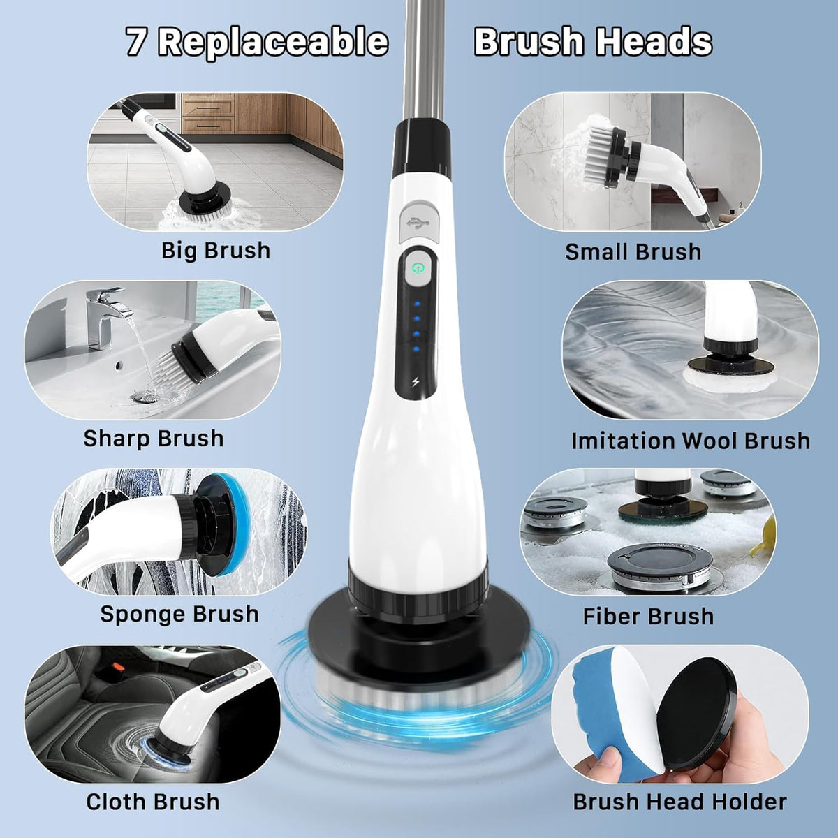 Electric Spin Scrubber 7-in-1 with 54" Adjustable Handle
