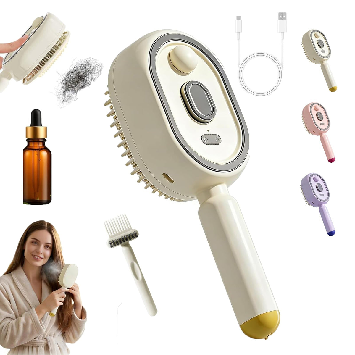 Steam Brush | Rechargeable Detangling Tool with Oil