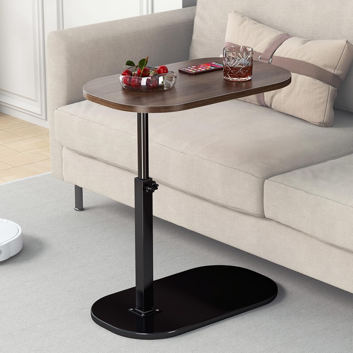 360° Swivel C-Shaped Sofa Side Table | طاولة جانبية للكنبة بتصميم C ودوران 360
