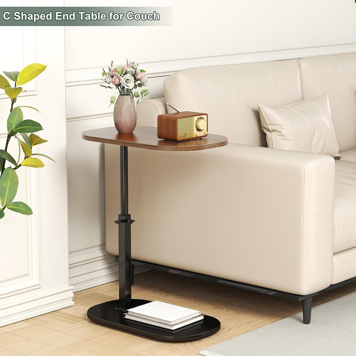 360° Swivel C-Shaped Sofa Side Table | طاولة جانبية للكنبة بتصميم C ودوران 360