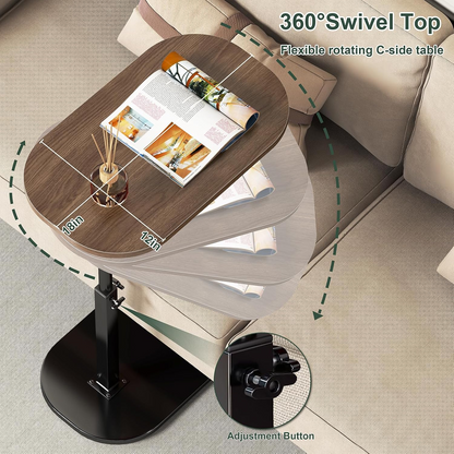 360° Swivel C-Shaped Sofa Side Table | طاولة جانبية للكنبة بتصميم C ودوران 360
