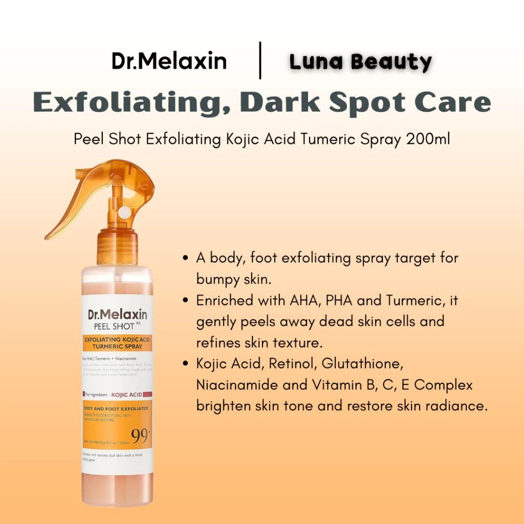 Dr.Melaxin Peel Shot Kojic Acid Turmeric Exfoliating Spray – 200ml